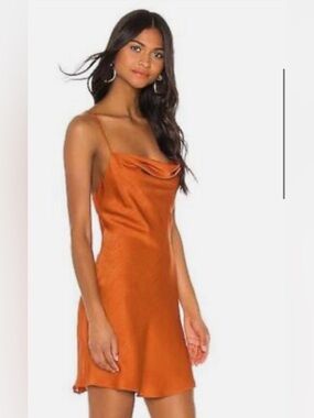 House of Harlow 1960 Satin Cowl Mini Dress in Burnt Orange